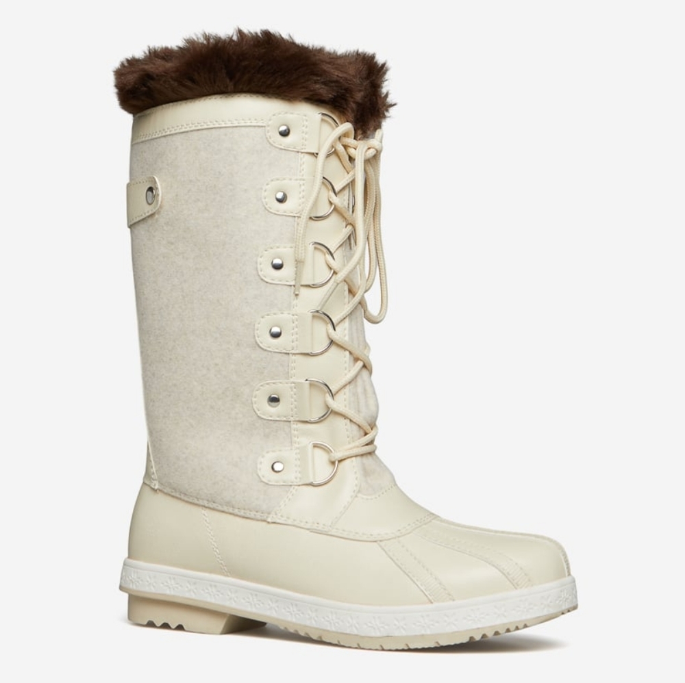 SHOE DAZZLE Solene Cold Weather Flat Boots,size7.5,bone color